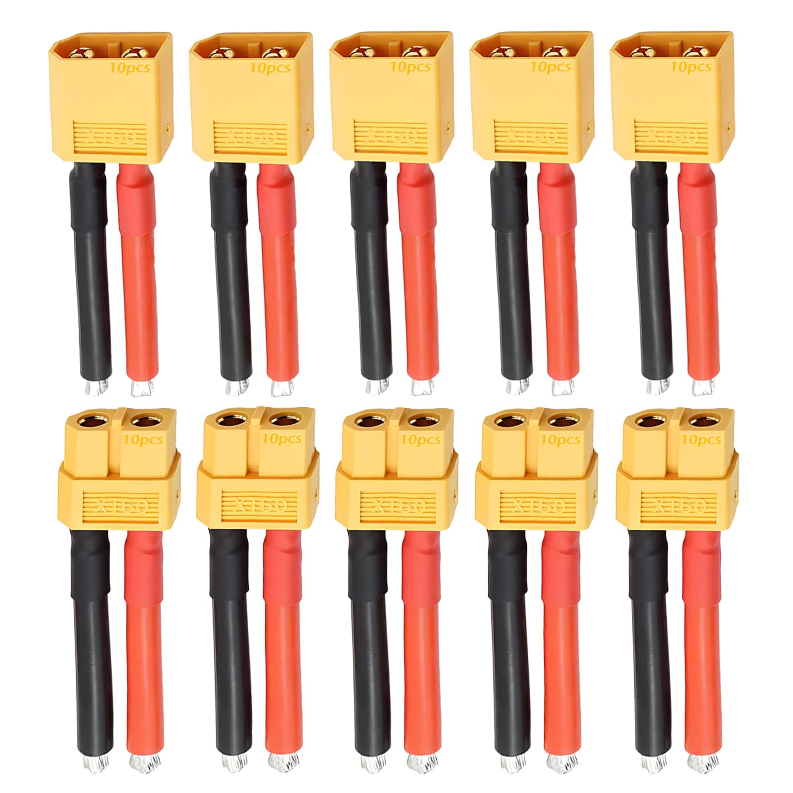 XT60 Plug Cable - 5 Pairs XT60 Adapter Extension Cable with 12AWG Silicone Wire for RC Lipo Battery Drone Remote Controlled Car Boat Outdoor Battery 55 mm (5 Female and 5 Times)