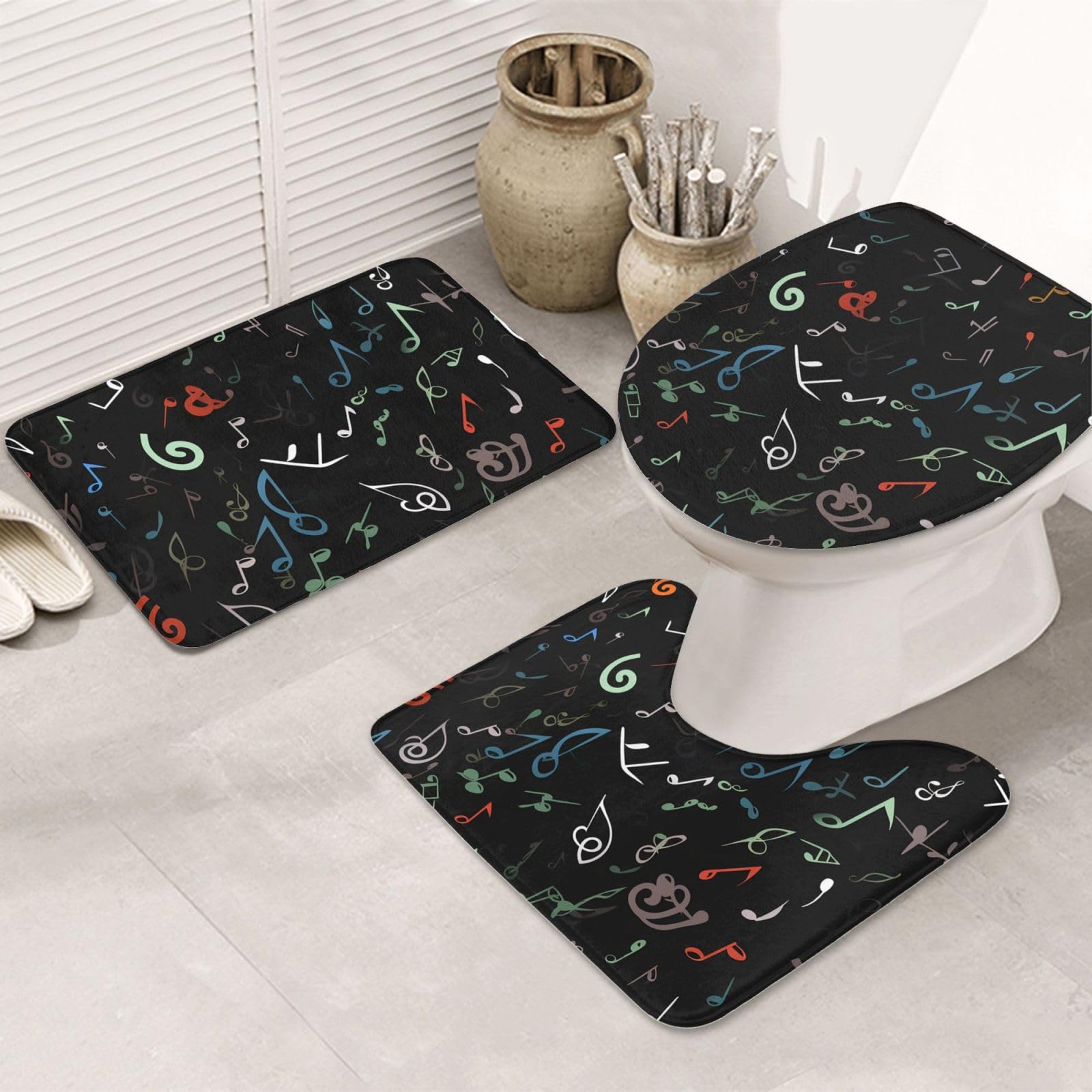 Tapis de salle de bain absorbant lot de 3 motif musique antidérapant en U