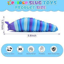 Cevei Cevoce Sensory Slug Fidget Toys for Adults & Kids - 6Pc Cute Autism Sensory Toy Set for Autistic Children, Ages 3+, (5.8 Inch)