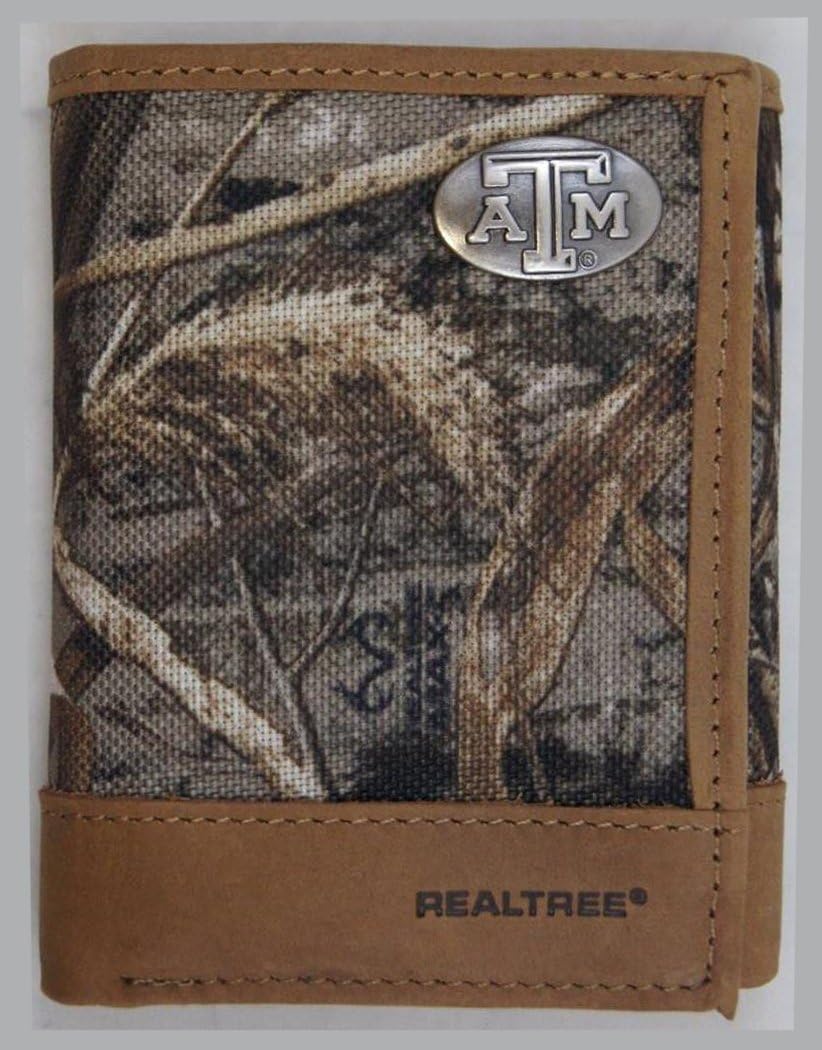 Texas A&M Aggies Trifold Realtree Max-5 Camo & Leather Wallet w/Gun Metal Concho - Zep-Pro - NCAA