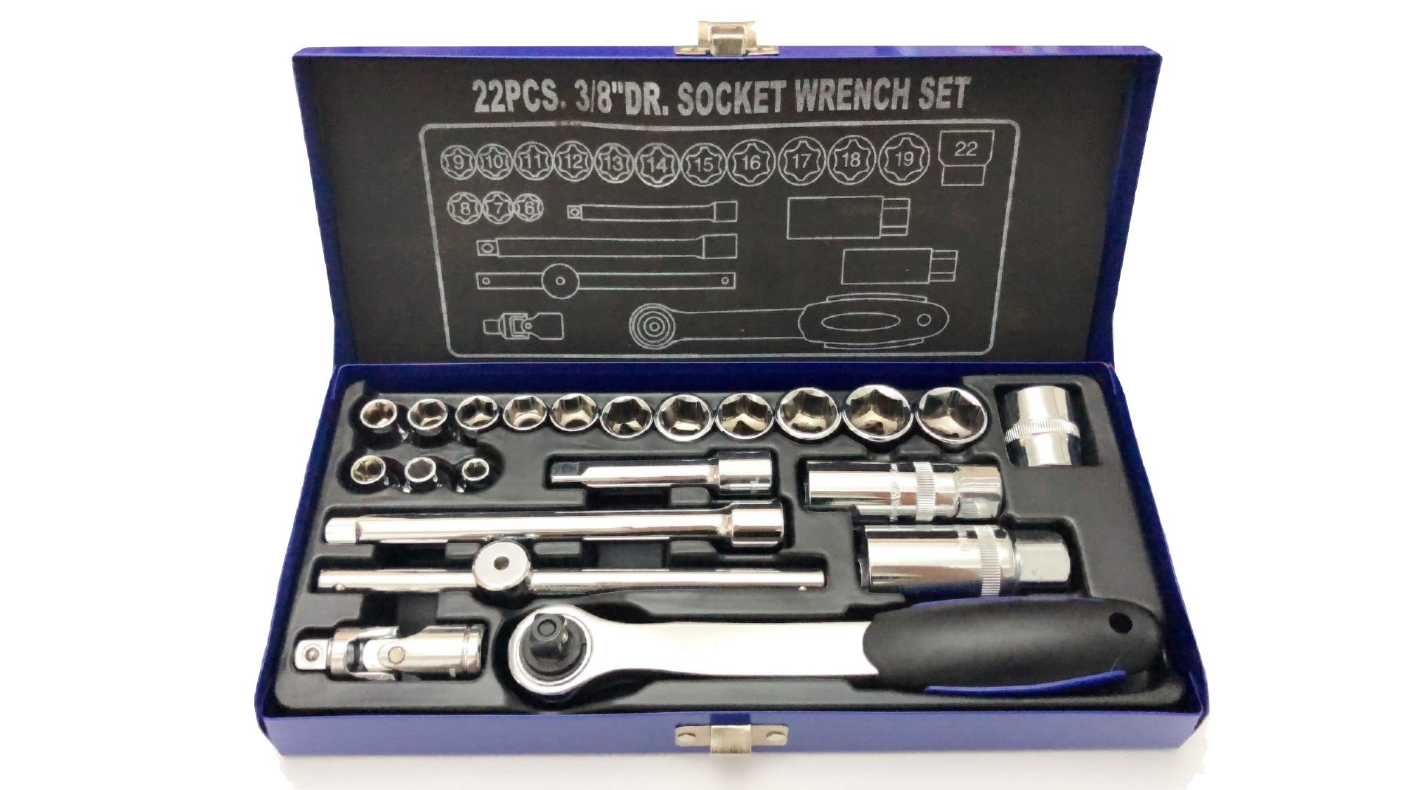 Schlag-Stecknüsse 3/8" Antrieb Tief – 15-teiliges Set Metrisch 8-22 Mm, 6-seitig, In EVA-Box