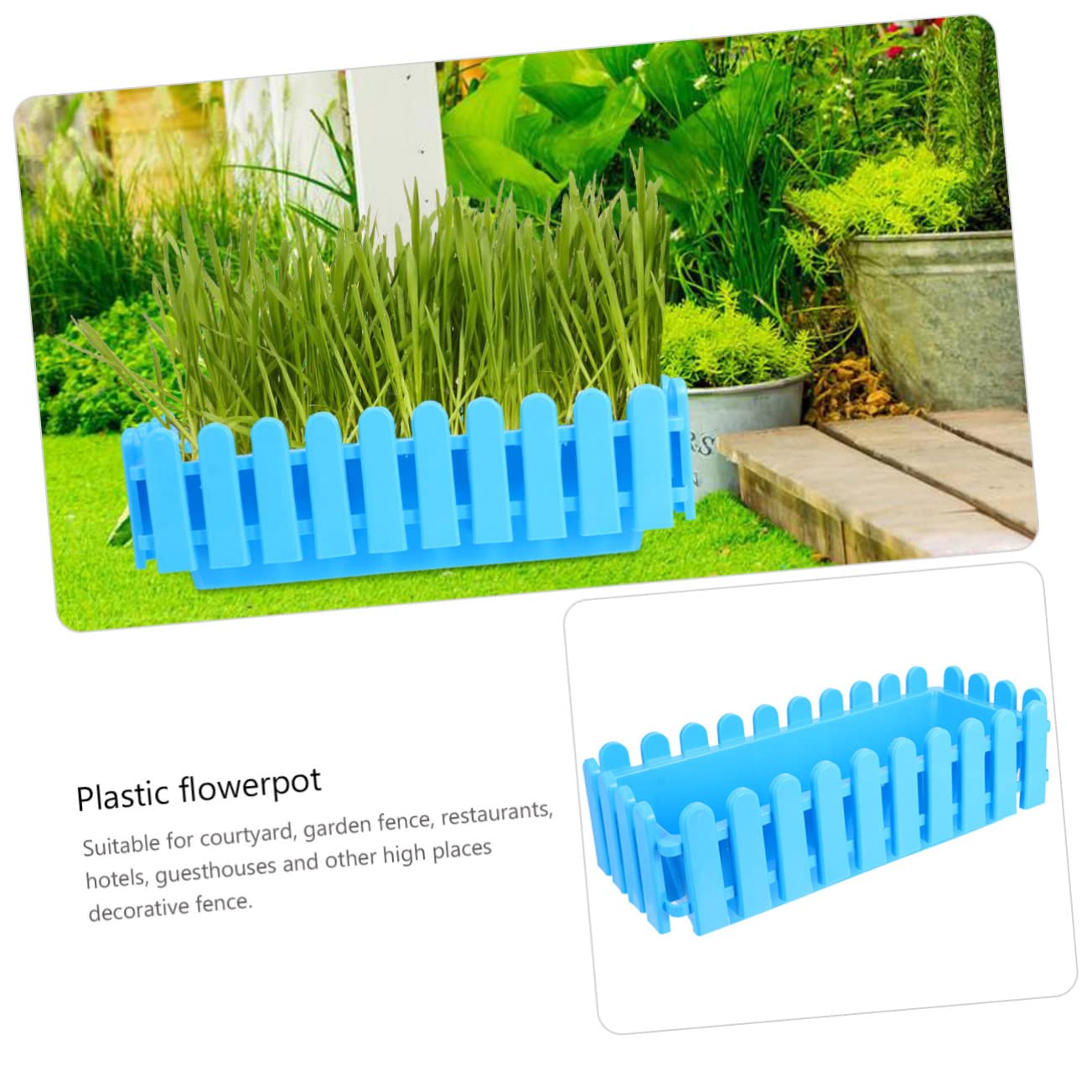 BESPORTBLE Rechteckiger Kunststoff Blumentopf für Draußen und Leicht zu Reinigen für Dekorativen Zaun und Gartenpflanzen Blau