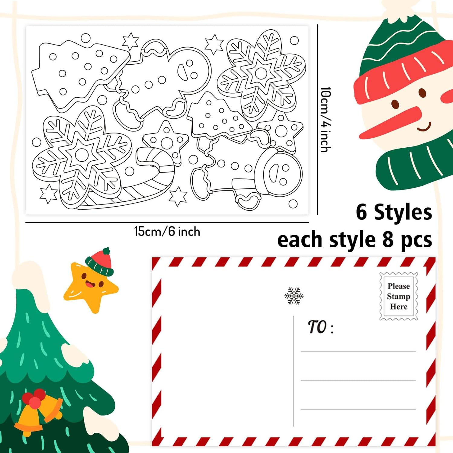 Whaline 48Pcs Blank Christmas Color Your Own Postcard Gingerbread Candy House Coloring Greeting Cards Wish List Writing for Family Classroom Xmas Party Favors, 4 x 6in - Image 2