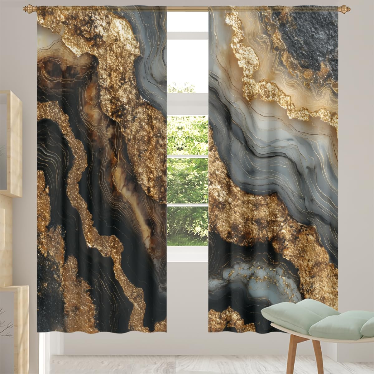 Tende in voile per soggiorno, camera da letto, finestre, 2 pannelli, con tasca per asta, semi trasparente, tenda moderna astratta in marmo e pietra, 140 x 203 cm x 2 cm