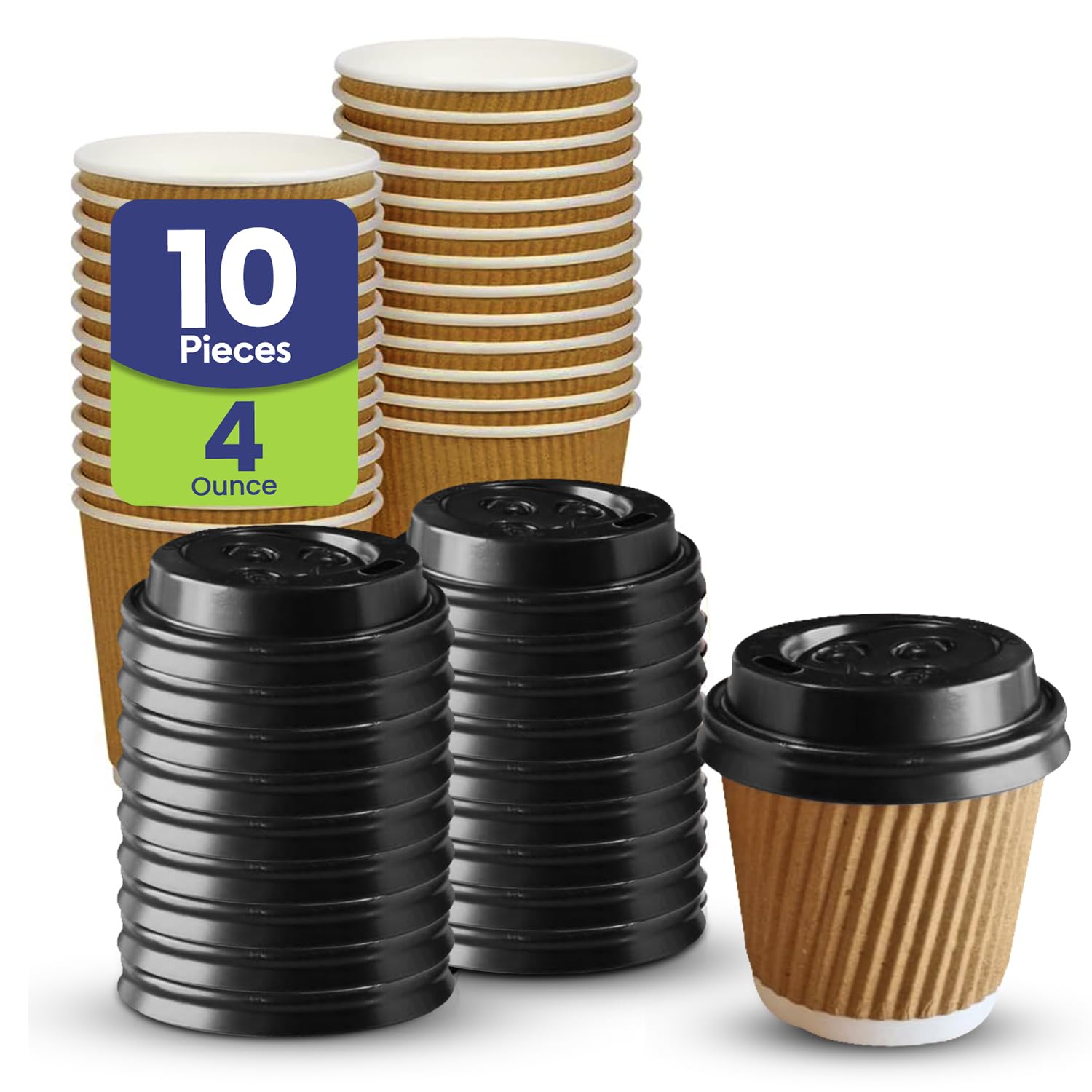 SNH Packing 10 Pieces 4 Ounce Disposable Ripple Cup Brown With Lid - Kraft Hot Tea, Coffee, Kahwa, Hot Drinks & Cold Drinks Cups