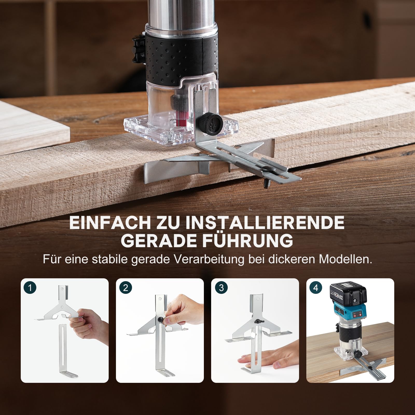 Fresatrice verticale a batteria, 21V Fresa legno con 2PCS 4.0Ah Batterie, 33000 giri/min Fresatrice a motore senza spazzole, 6 velocità Trimmer con 15 Pinze Mandrini 1/4"