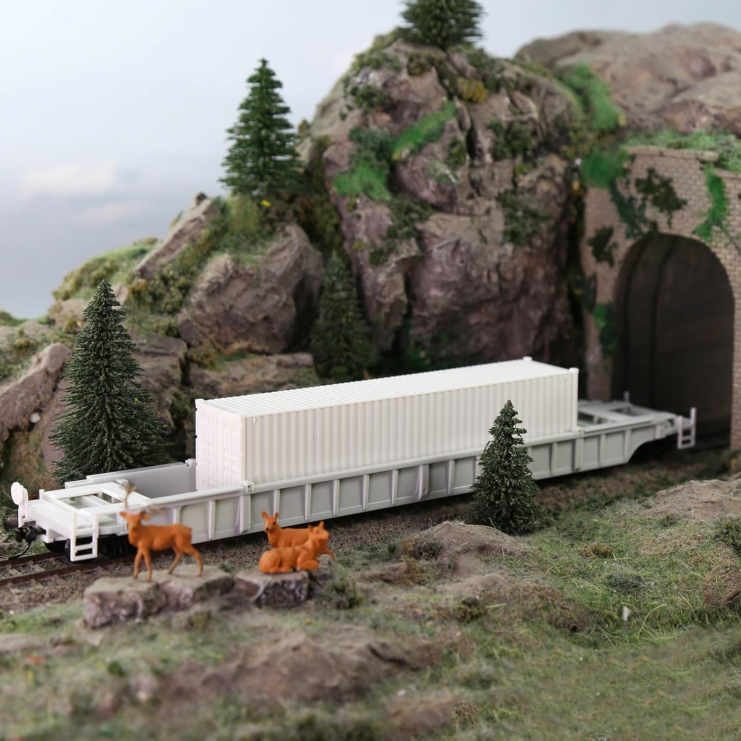 2pcs HO Scale 1:87 Blank Unassembled White 40' and 53' Well Car Model Railway Wagon (2pcs 59ft Well car)