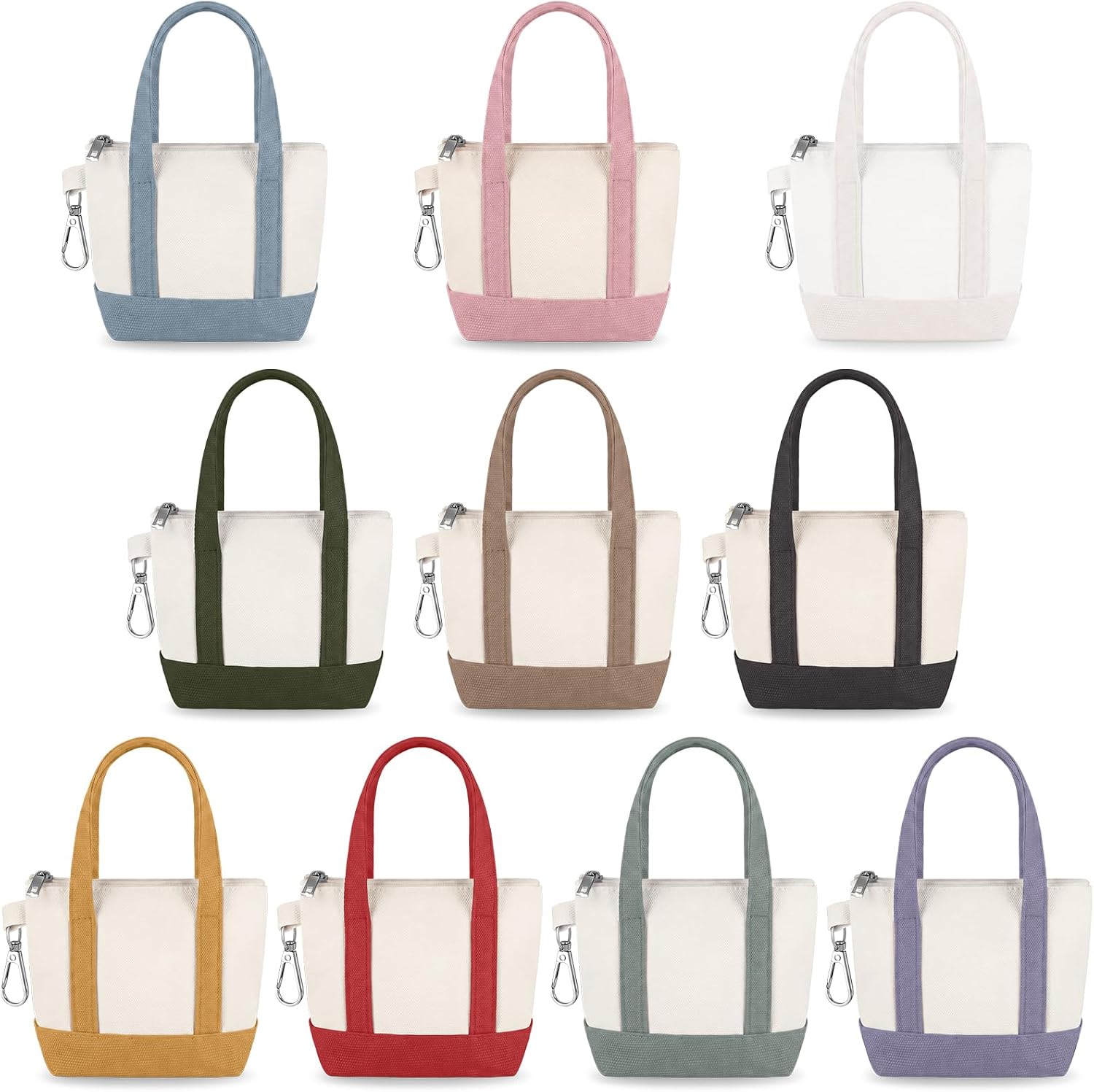 Kenning 10pcs Mini Tote Bag Keychain with Zipper Mini Canvas Tote Keychain Pouch Small Backpack Charm for Women Teacher Nurse