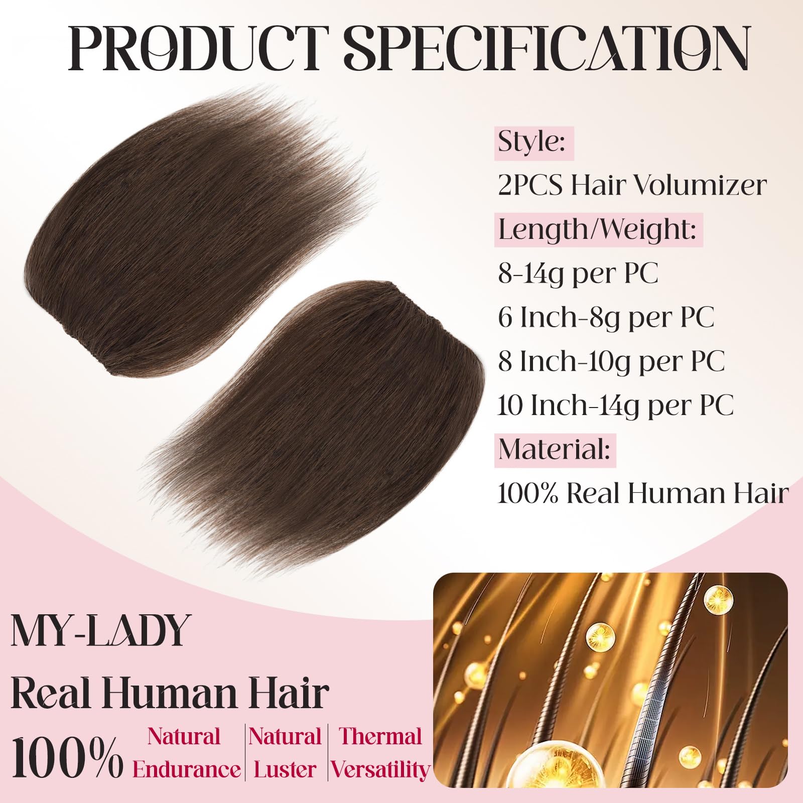 MY-LADY Clip-in Extensions Oberkopf Haarteil Echthaar Dunkel Braun 25cm