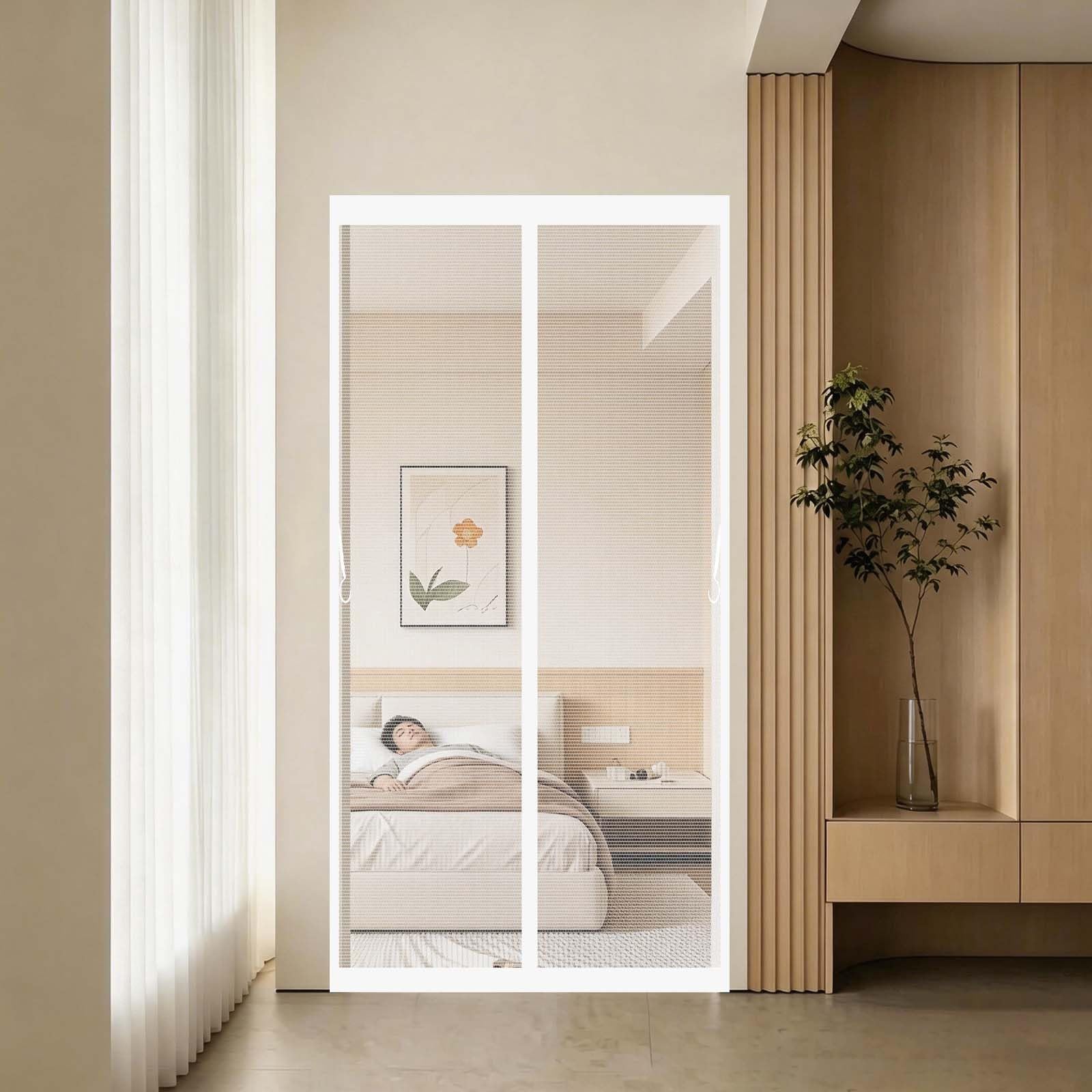 Guoyfen White Fly Screen Door 138 X 193 Cm With Powerful Magnets And Full Frame Magic Tape, Hands Free Closing Magnetic Door Screen Fly Curtains For Doors For Bedroom, Sliding,