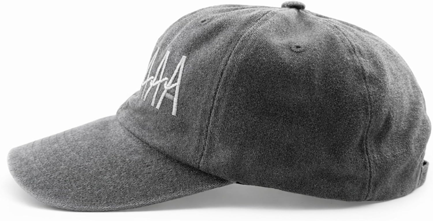 Mama Cheer Flower Embroidered Baseball Cap for Women - Vintage Washed Cotton Dad Hat, Adjustable Unstructured Polo Style Trucker Cap Everyday Casual Headwear Dark Grey