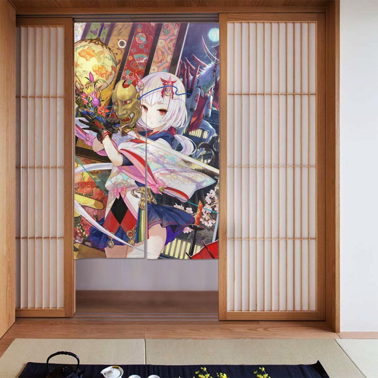 Amazon.co.jp: のれん 暖簾 カーテン 般若 女の子 鬼 妖怪 お面 日本刀
