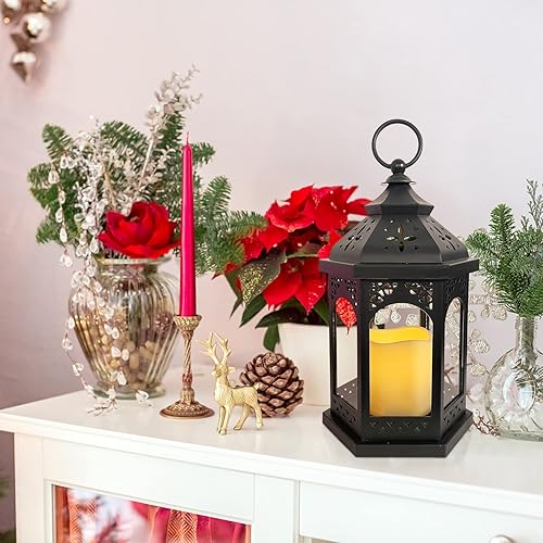 Miniatura 3 de Nattork Farol decorativo marroquí para exteriores con temporizador, 2 x 11 pulgadas de alto, lámpara colgante, linternas de vela sin llama para