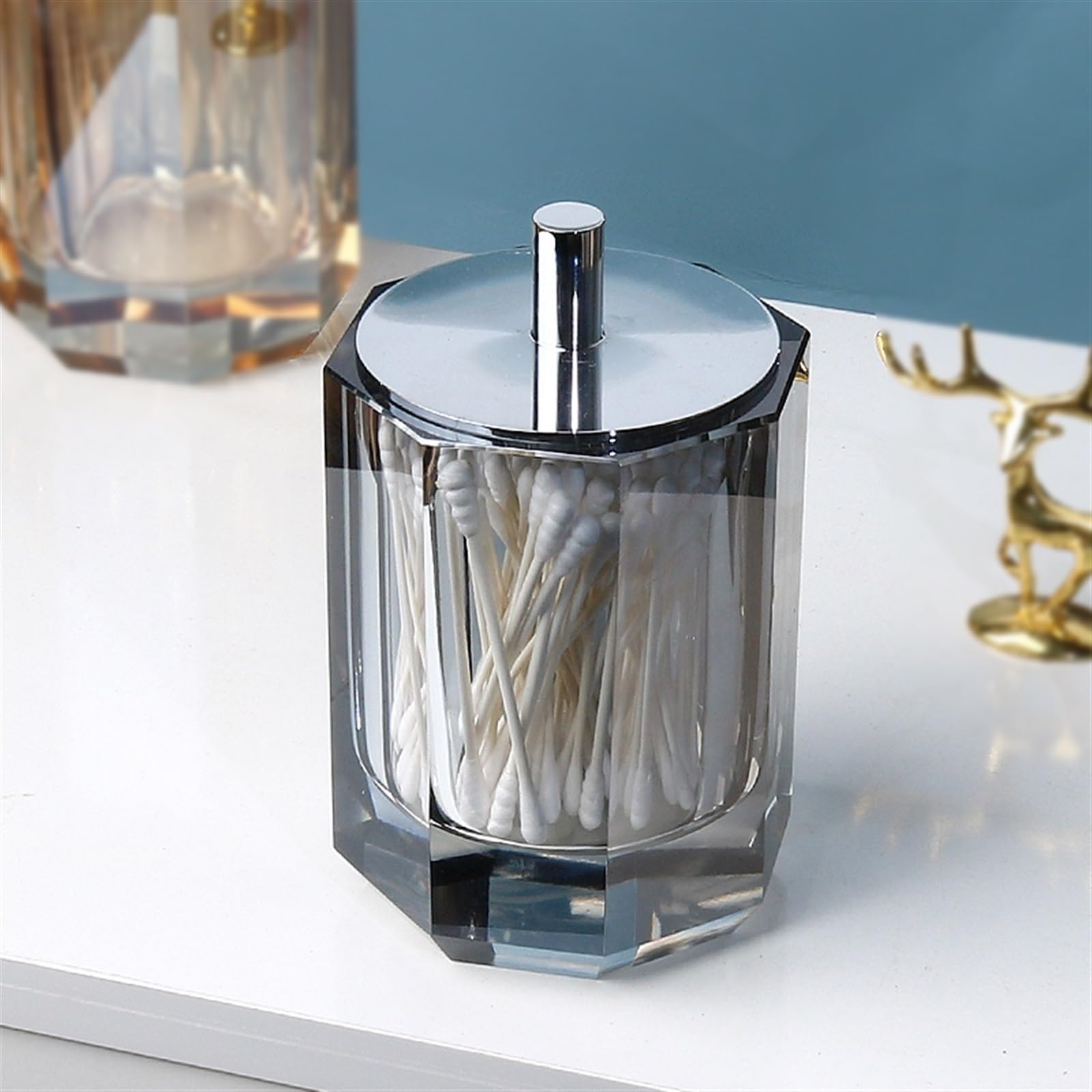 Dispensador De Palillos De Dientes Caja de hilo Dental de cristal creativa, tarro for palillos de dientes, recipiente for almacenar bastoncillos de algodón, lavabo de baño, tarro de almacenamiento for