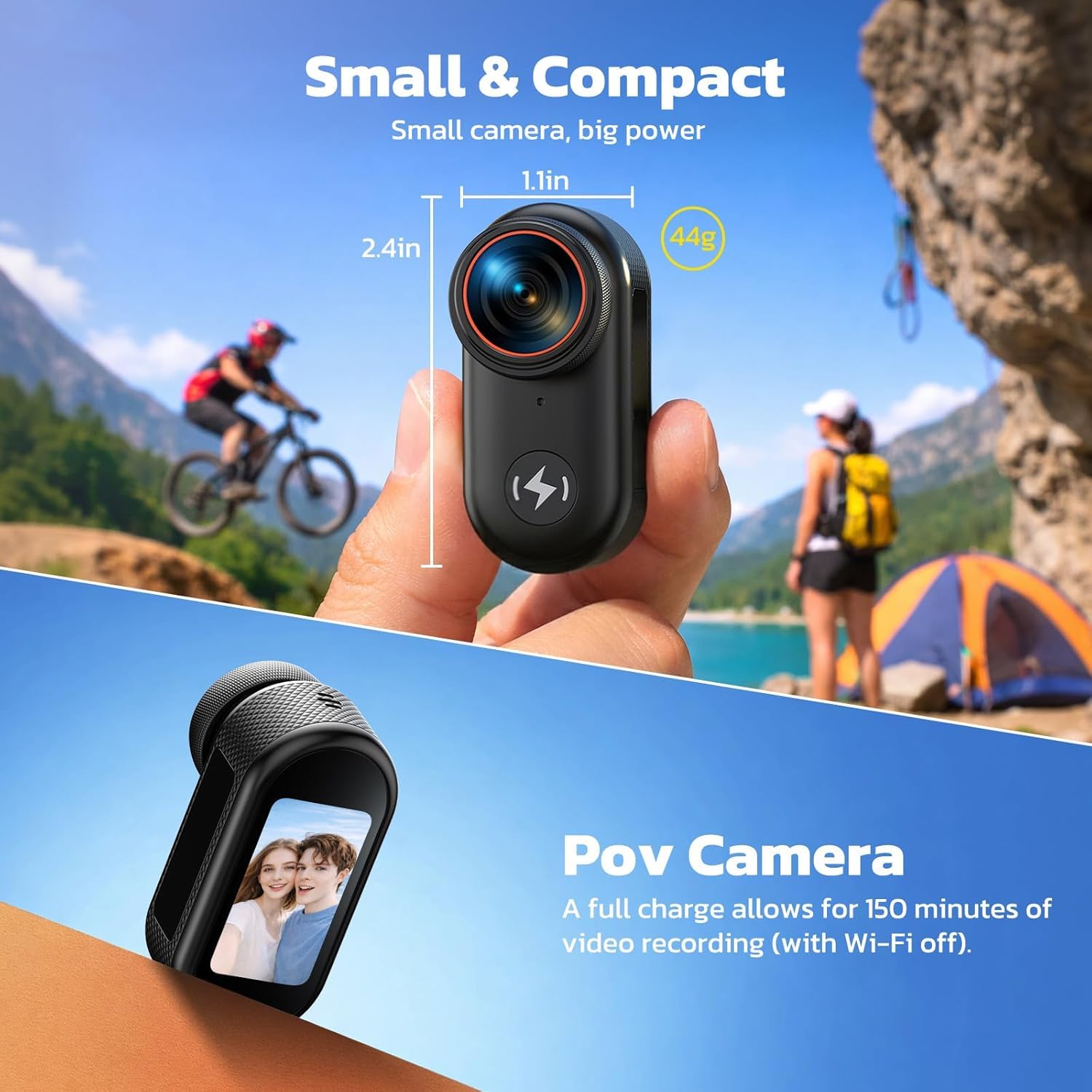 4K POV Camera Thumb Size Body Camera, WiFi Mini Action Camera with 64GB Card, Magnetic Mount Wearable Vlogging Cameras for TikTok YouTube Travel — view 6