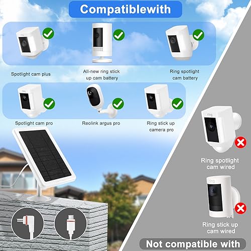 Miniatura 2 de Panel solar para cámara de anillo, compatible con Ring Stick Up Cam, Stick Up Cam Pro, Ring Spotlight Cam, Spotlight Cam PlusPro Battery (paquete de