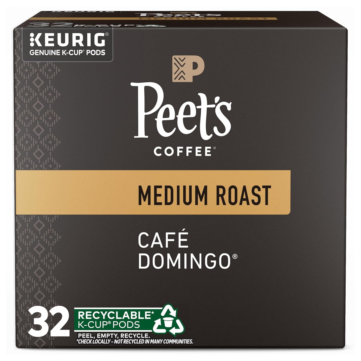 Peet's Coffee, Medium Roast Single Serve Coffee Pods, 100% Arabica Coffee - Café Domingo 32 Count (1 Box of 32 Pods)