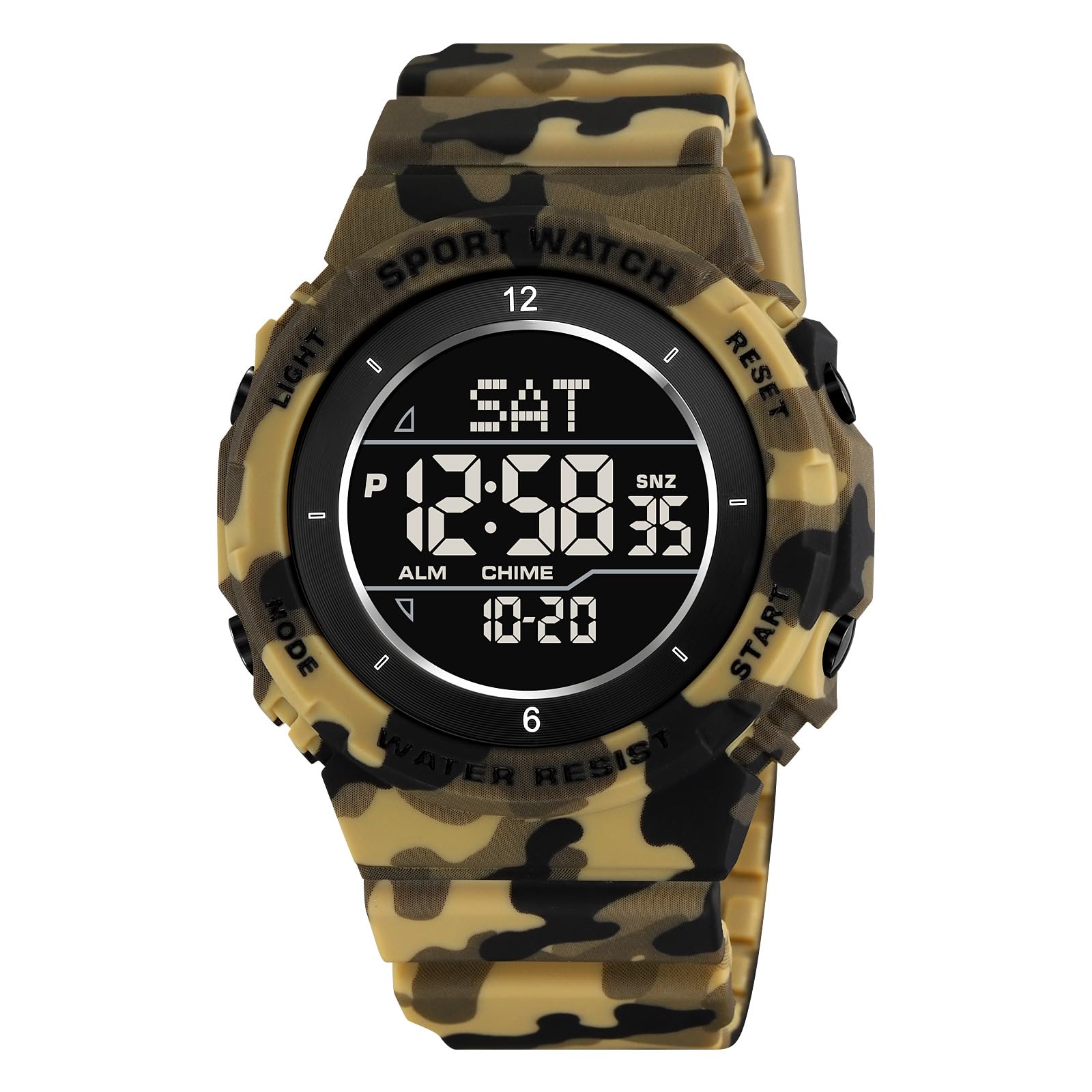 Montre numérique de sport militaire pour homme - Étanche - Écran LED - Grand cadran - Rétroéclairage - Alarme - Chronomètre