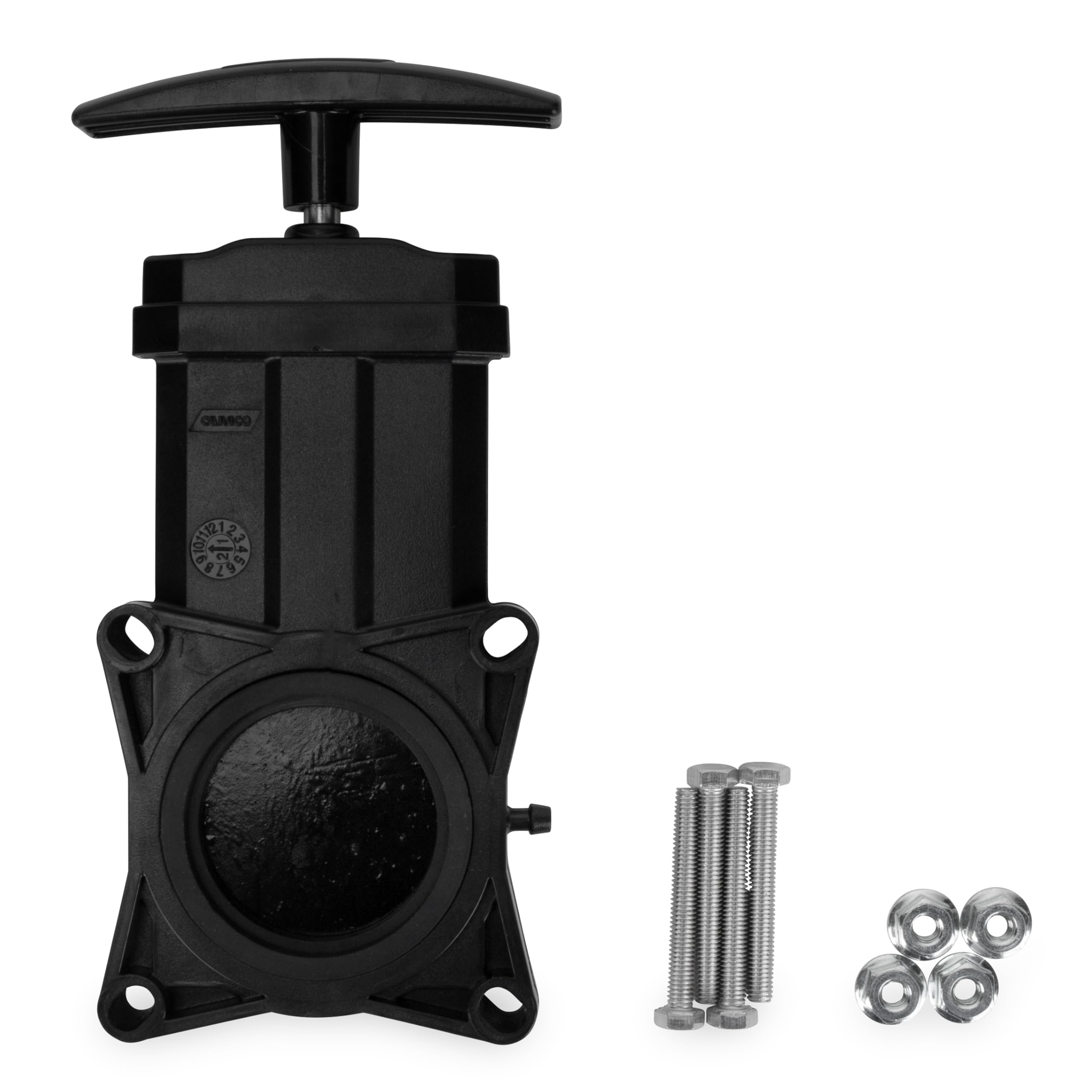 Camco RV 39503 Zastępczy zawór ściekowy z uchwytem, wyposażony w wytrzymały plastikowy uchwyt, o średnicy 38 mm
