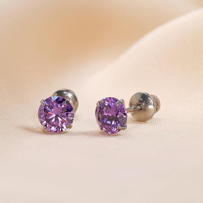 Hypoallergenic Titanium CZ Screw Back Studs Earrings for Women Men