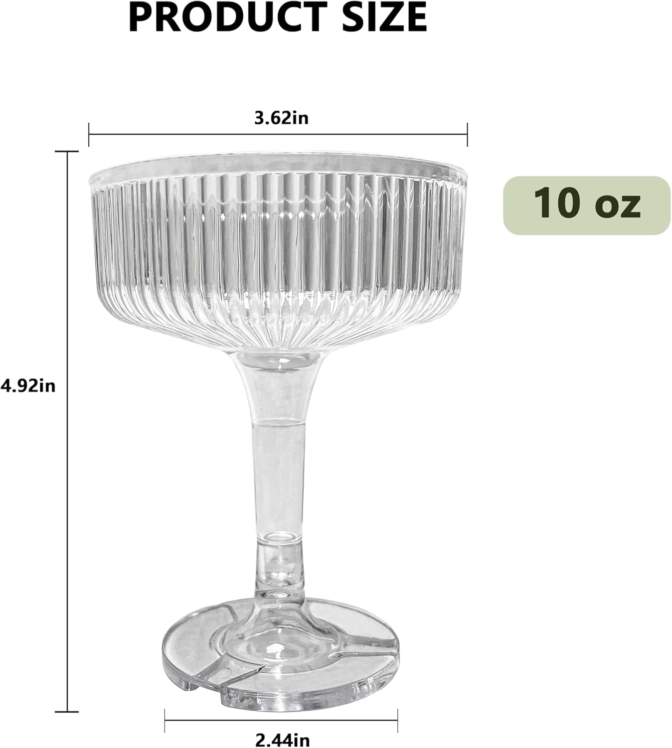 20 Pack Ribbed Martini Glasses- 10oz Plastic Coupe Glasses, Clear Cocktail Cups for Champagne Tower, Wedding, Birthday Party Supplies