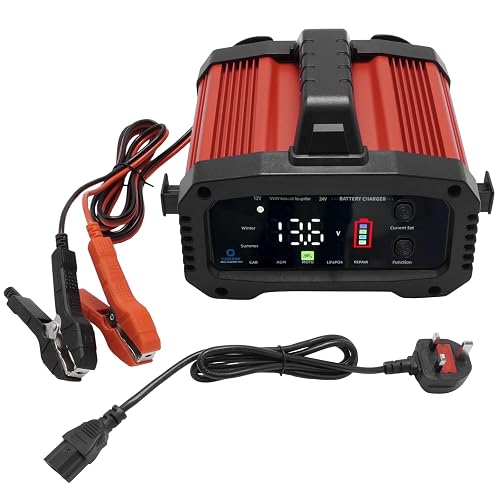 25Amp Portable Car Battery Charger, 12V/24V Intelligent Trickle Charger, Smart