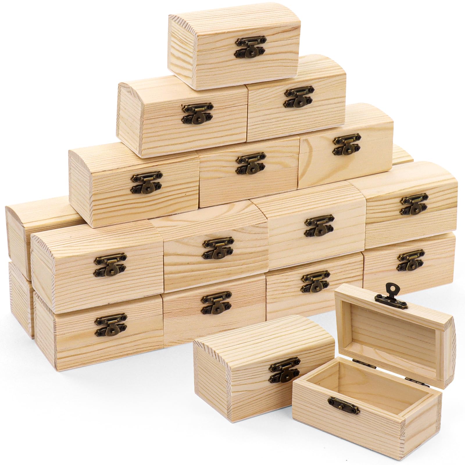 24 Pack Small Wooden Boxes with Lids, Unfinished Wood Storage Boxes Bulk