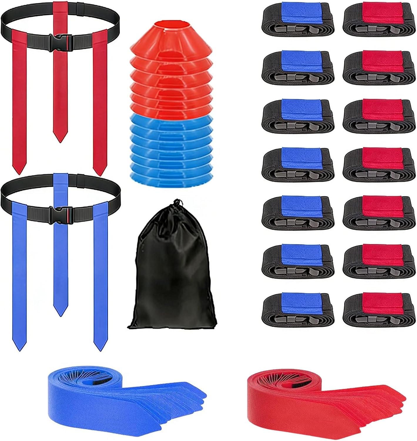 Complete Waist Flag Equipment with 10 Belts 30 Colorful Markers and 6 Disc Cones Suitable for All Ages Quick Releases