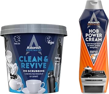 Astonish Kitchen Cleaning Bundle Descaling Foaming Powder & Zesty Lemon Hob Cleaner Removes Limescale, Stains, Grease & Grime for Kitchen Surfaces