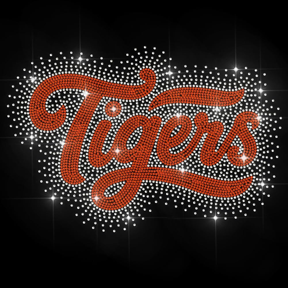 MAYJOYDIY Tiger Text Rhinestone Iron on Transfer Wild Animal Letter Decal | Rhinestone Letter Applique Piece, Wild Animal Text, Iron-On Transfer Sticker Coating, Customize Shoes Shirts Party Outfits