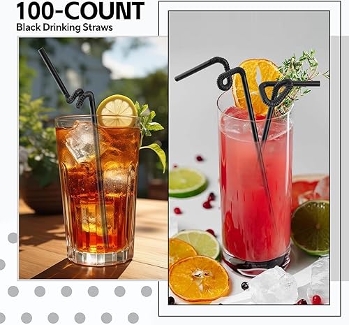 Miniatura 6 de 200 popotes de plástico flexibles negros, desechables, para fiestas, 13 pulgadas, extra largas, decoraciones de fiesta