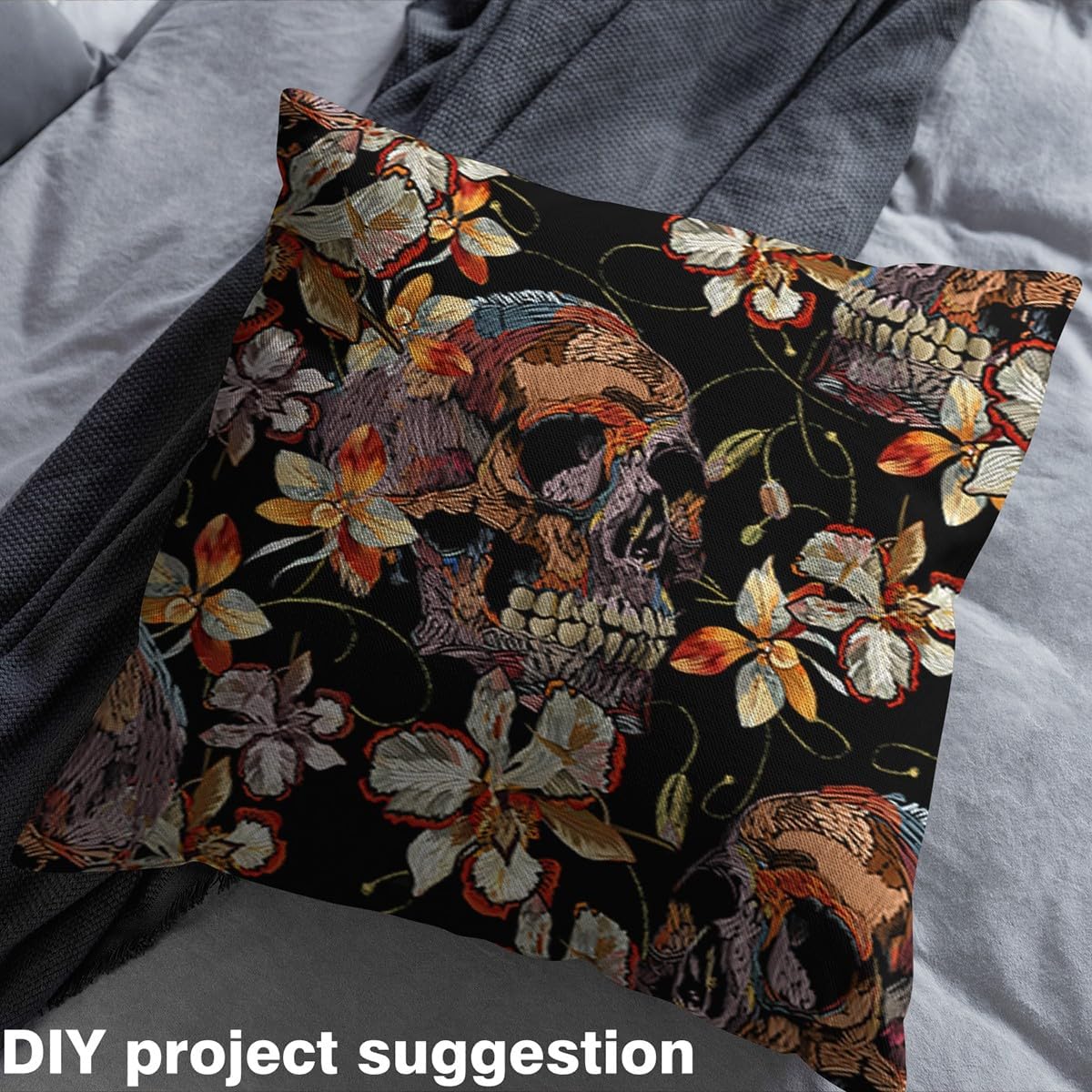 Skull Print Fabric by The Yard Watercolor Retro Wild Flowers Decor Fabric for Craft Art Lovers Outdoor Botanical Floral Jungle Style Fabric for DIY Upholstery and Home Accents 2 Yards,72" L x 59" W