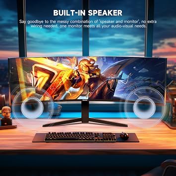 Gawfolk 49 inch Ultra-Wide Curved 1500R Gaming Computer Monitor, DQHD(51201440), 165Hz, 1MS, FreeSync, 120% sRGB, Built-in speaker PC Screen, HDMI2.1 & DP1.4, Compatible Wall Mount 100*100mm- Black