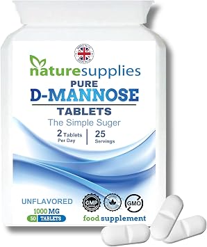 D Mannose Tablets 1000mg - 50 Pack Dmannose Tablets - Not D Mannose Capsules or Powder - Suitable for Vegetarians and Vegans - High Strength D-Mannose Supplement from Naturesupplies