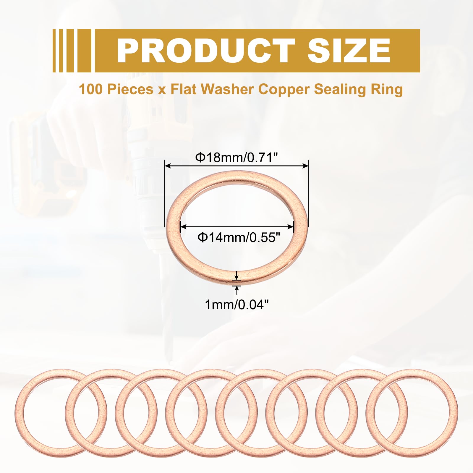 PATIKIL M14 Copper Washer Sealing Ring - Image 2