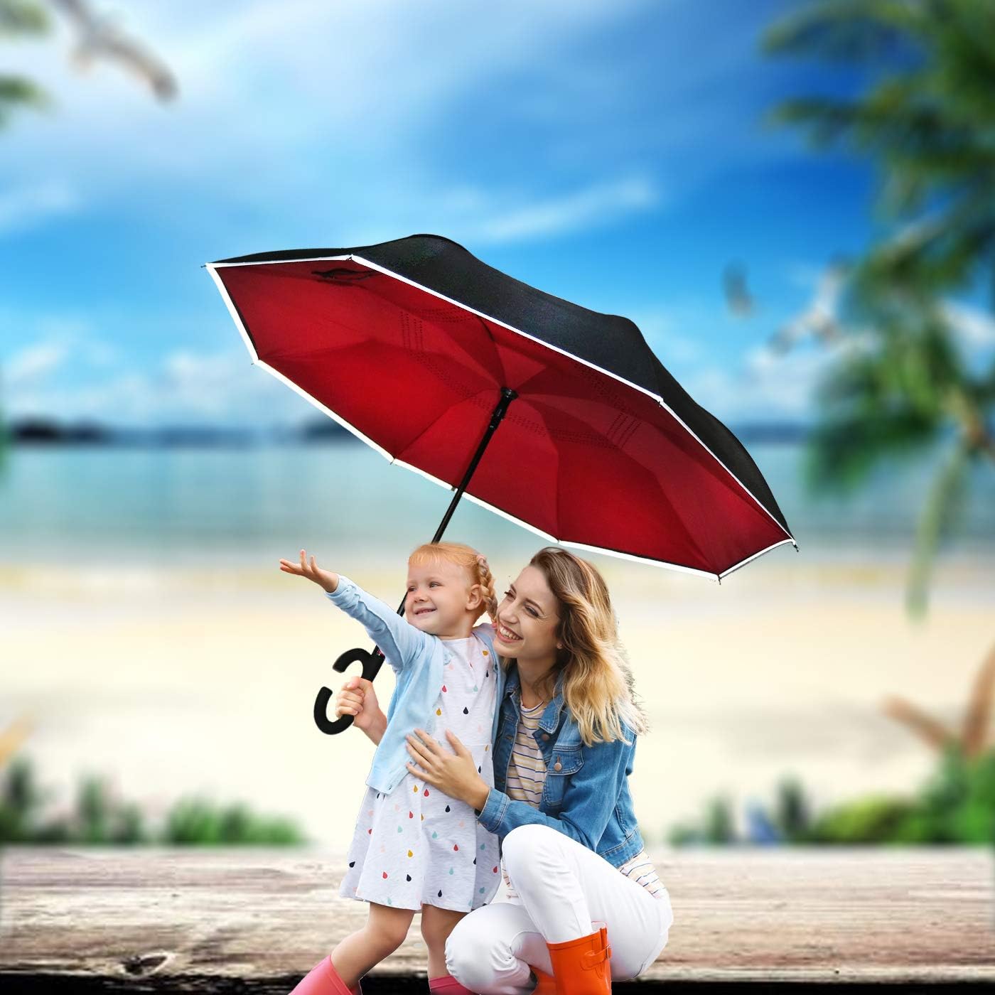 SIEPASA Auto-Open Reverse Umbrella, Umbrella Windproof, Inverted Umbrella, Umbrellas for Women with UV Protection, Upside Down Umbrella with Safe Reflective Stripe (Burgundy,Auto)