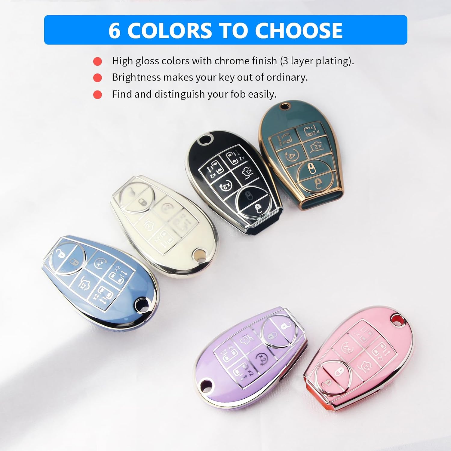 QBUC for Dodge Key Fob Cover, Soft TPU Car Key Protector with Keychain Key Case Compatible with Jeep Challenge Durango Journey Dart Caravan Ram Chrysler (Pink)