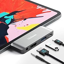 USB C Hub HDMI Adapter for iPad Pro/Air, 4 in 1 USB C Docking Station with 4K HDMI, 3.5mm Headphone Jack,USB 3.0, PD 18W Compatible with iPad Pro/Air/Mini, Samsung Galaxy Tab, Surface Go/Book 2