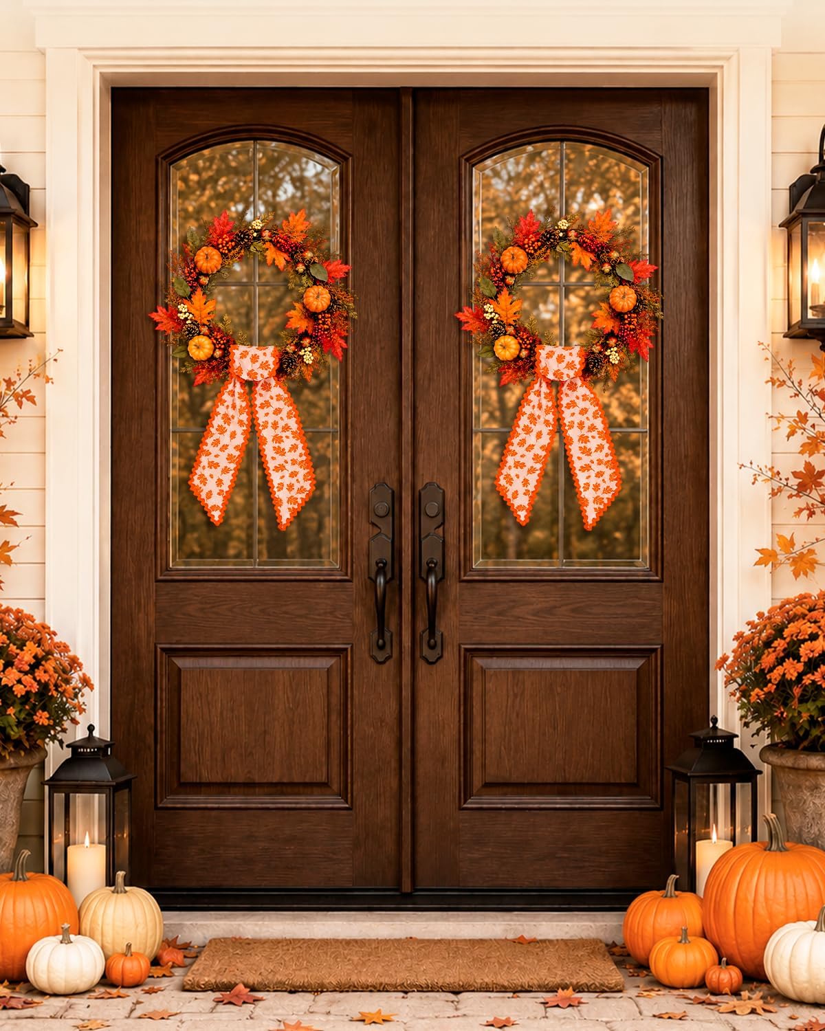 ALKB 2 Pack Wreath Sash for Front Door, Double Sided Fall Wreath Decor