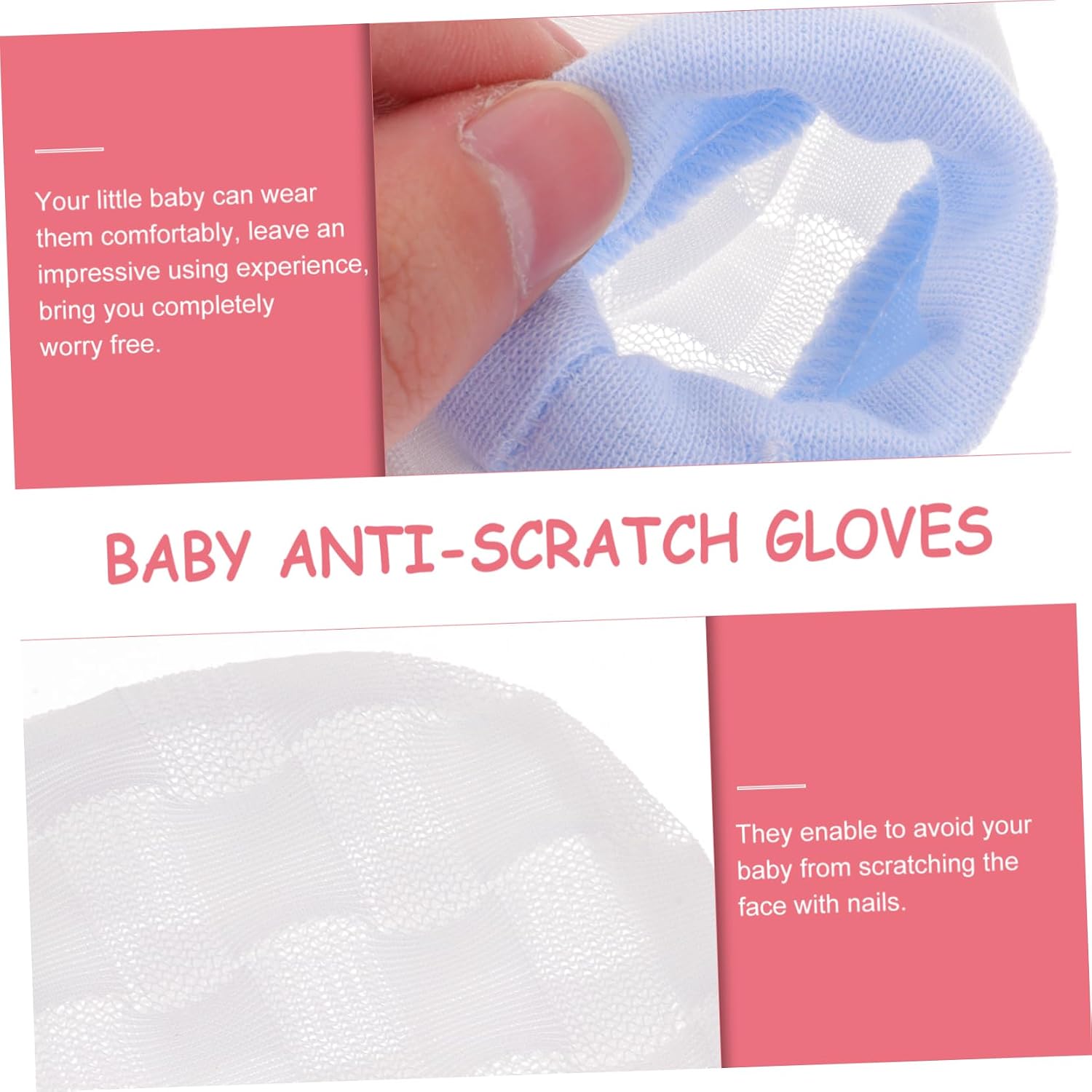 2pairs Adjustable Scratch Mittens Breathable Ice Silk Boy Girl Gloves for Newborns Soft Protective Hand Covers for Months