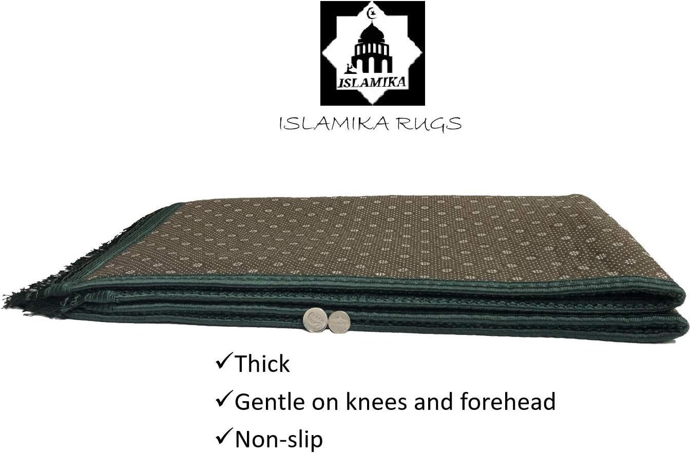 Prayer Rug Muslim Mat Islamic - Thick Prayer Rug Sajadah for Kids Men Women with Islam Prayer Beads for Eid Travel Ramadan, Soft and Luxury (Royal Green)