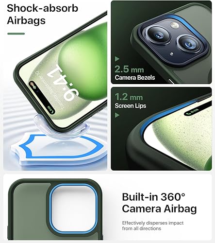 Miniatura 5 de Funda magnética fuerte para iPhone 15 compatible con MagSafe probada contra caídas de grado militar a prueba de golpes, delgada, translúcida mate,