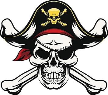 Pirate Skull and Crossbone with Eye Patch and Captain Hat Vinyl Decal Bumper Sticker 8" Wide