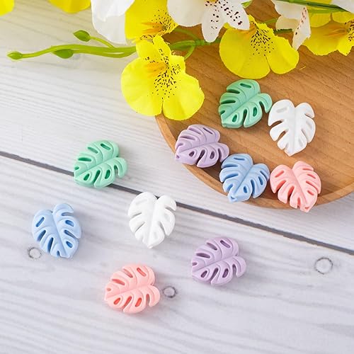Miniatura 7 de Nuorest 10 cuentas de hoja de silicona coloridas para hacer joyas, cuentas focales de silicona, cuentas en forma de hoja para manualidades,