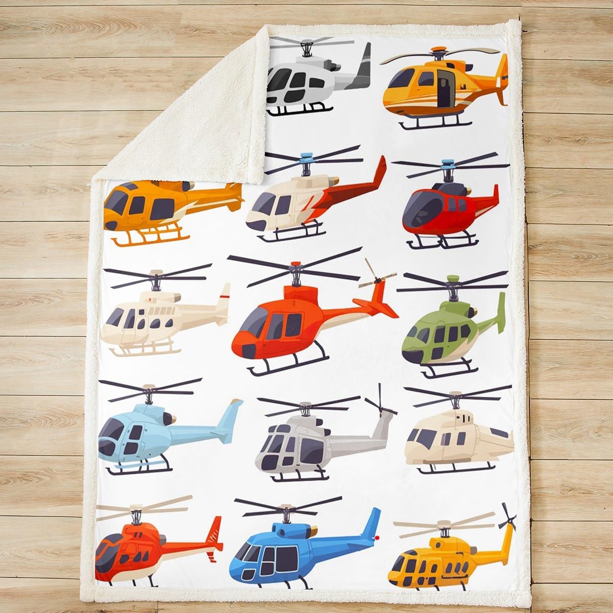 Feelyou Cartoon Helicopter Fleece Throw Blanket Aircraft Sherpa Blanket for Boys Teens Colorful Plane Plush Blanket Flying Airplane Fuzzy Blanket for Sofa Bed Couch,Twin 60x80 Inches