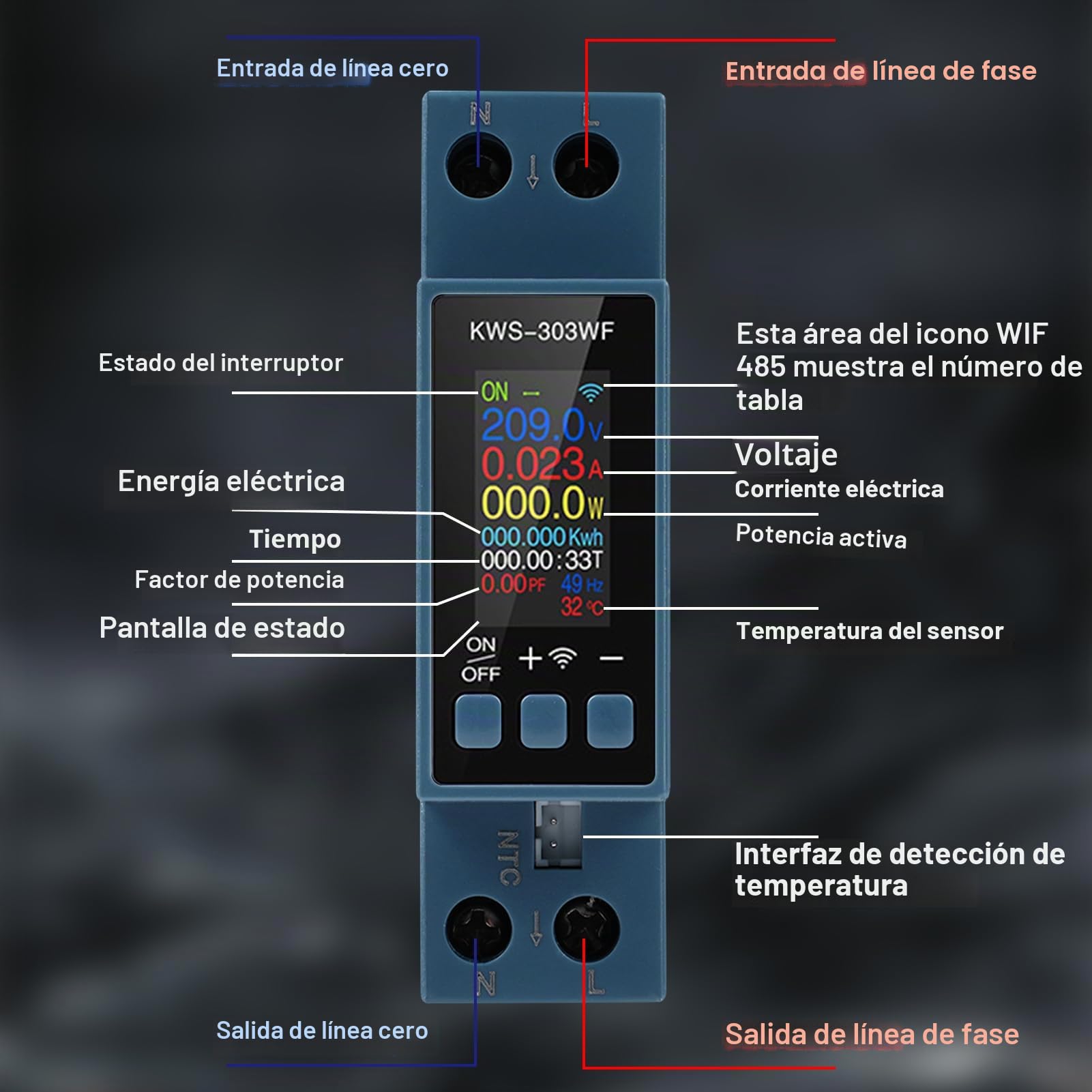Medidor de consumo electrico wifi 40A contador electrico monofásico inteligente AC85-290V contador de energía digital con protección contra sobrecalentamiento y sobrecorriente KWS-303WF