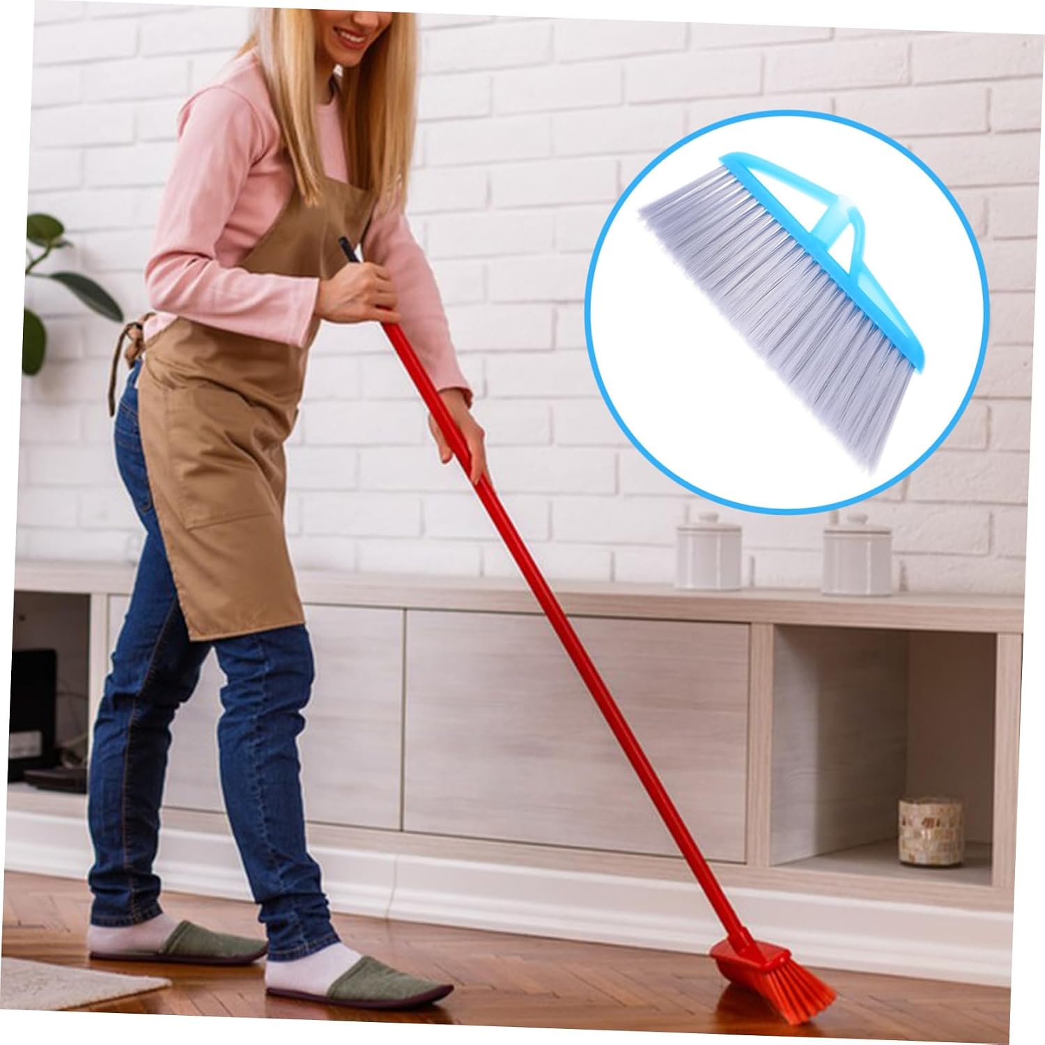 Amosfun Indoor Outdoor Push Broom Head Replacement Wide Soft Bristles for Cleaning Hardwood Tile Surfaces Easy Installation for Garage Patio Use