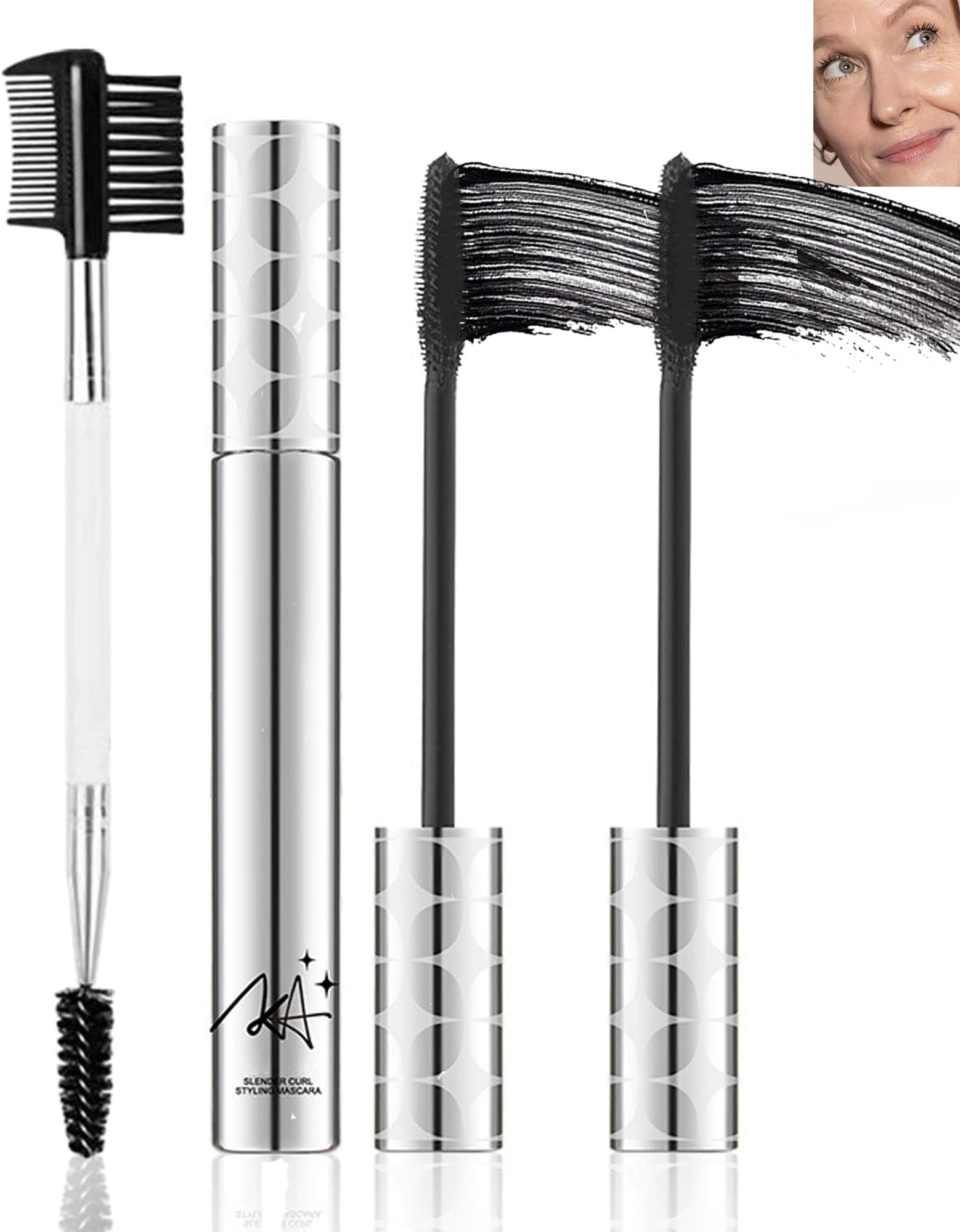 Mascara for Older Women 60 Plus,2 Pcs Black Waterproof Volumizing Prime Mascara for Mature Women Volume and Length Long Lasting with Thinning Lashes Hypoallergenic Eyelash Makeup for Sensitive Eyes-01