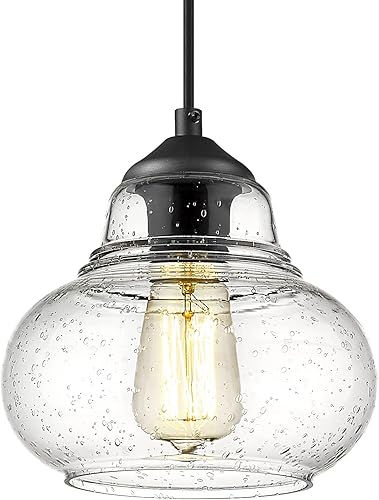 ELYONA Lámpara colgante industrial de cristal de burbujas para isla de cocina, lámpara colgante Fxiture moderna de vidrio soplado a mano para