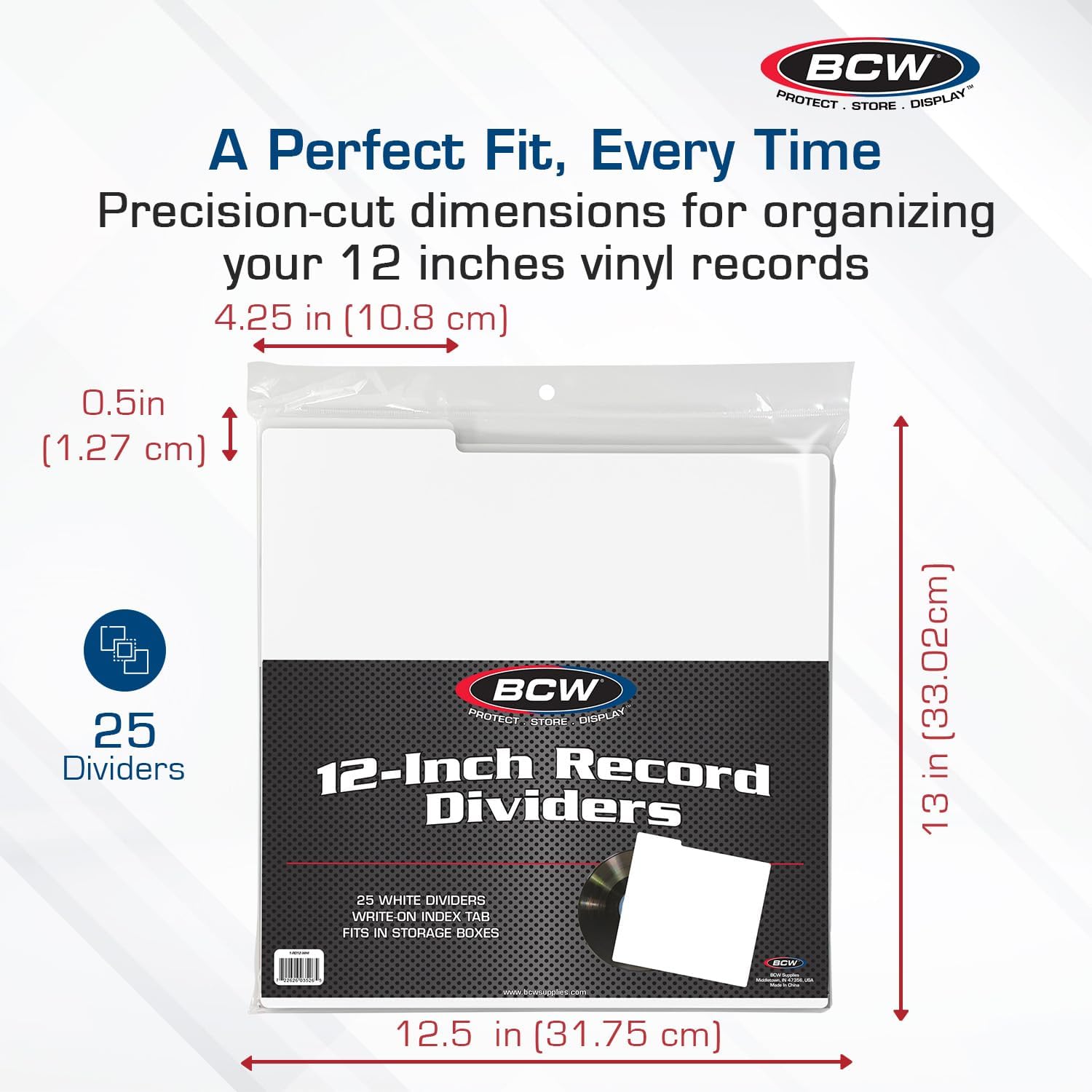 BCW 12-Inch Vinyl Record Dividers - 25 Pack | Archival Plastic for LP Storage - White